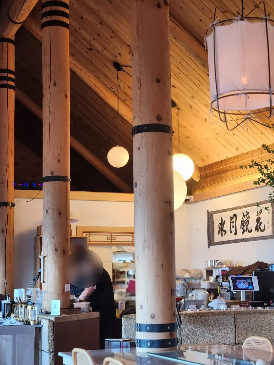Interior of the ocean-view tea café at Songjeong Beach