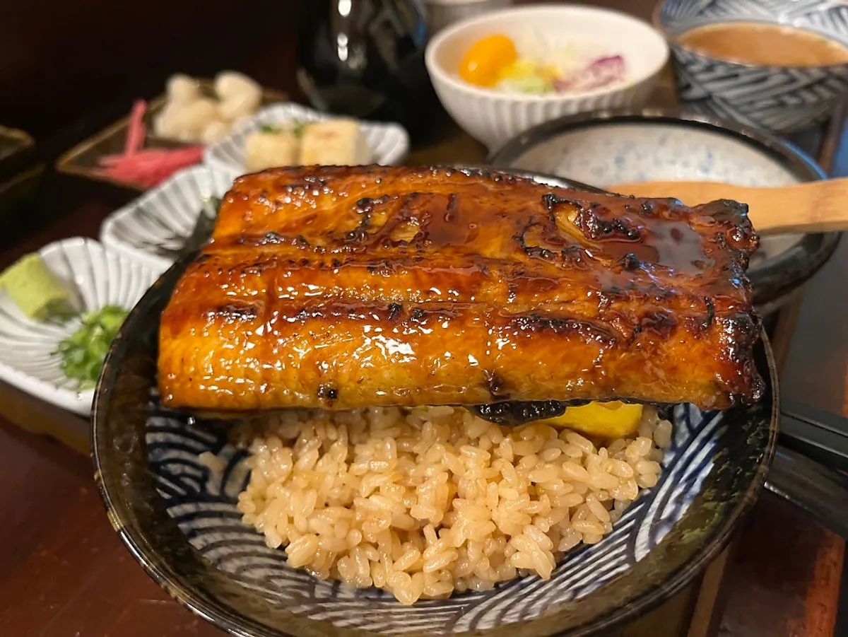 Jumbo Unaju set topped with large pieces of eel