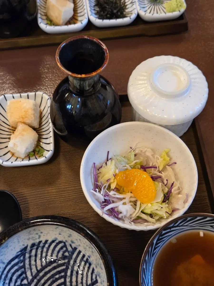 Jumbo unaju and saba ochazuke sets laid out