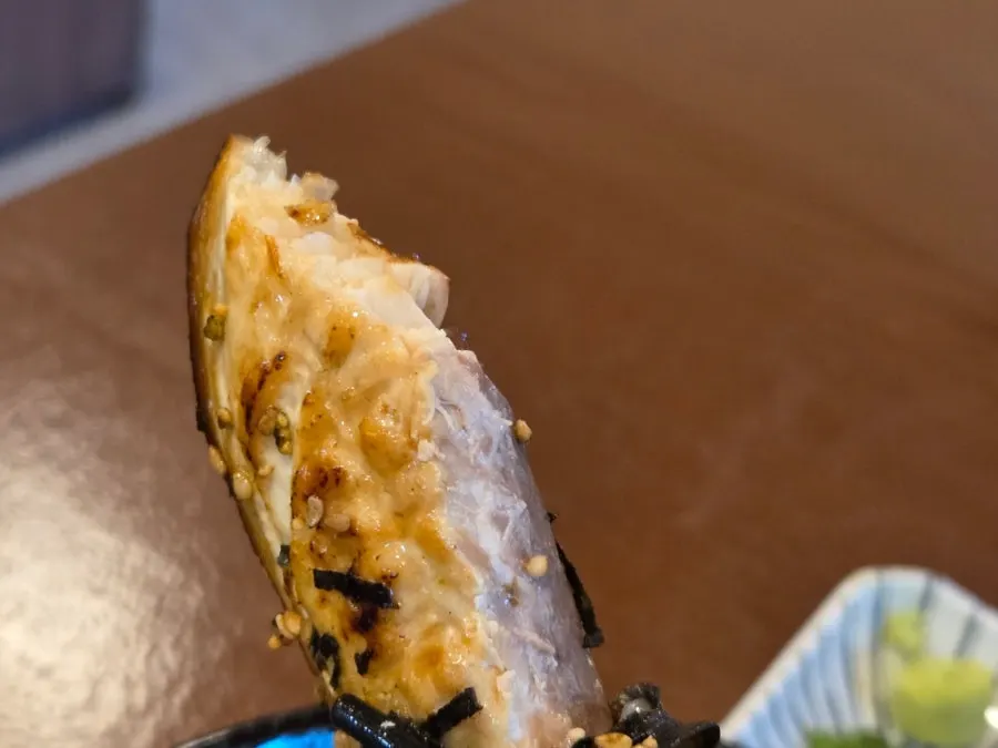 Saba ochazuke with glutinous rice ball topping