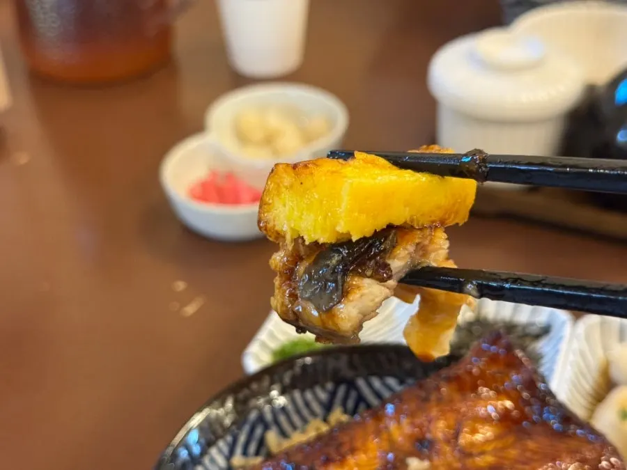 Thick slab of egg under the eel