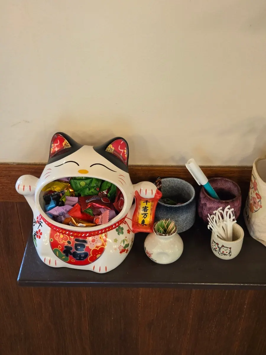 Candies and toothpicks set out at the exit