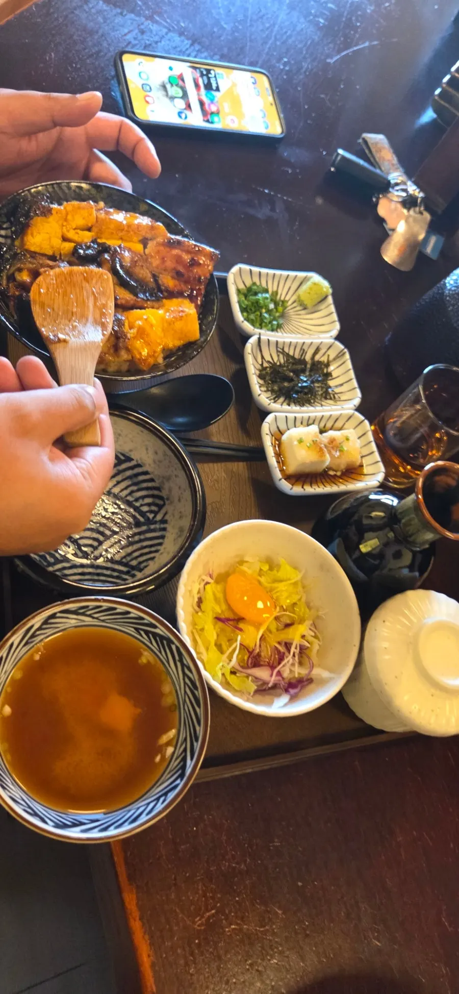 Fried shrimp from the udon dipped in broth
