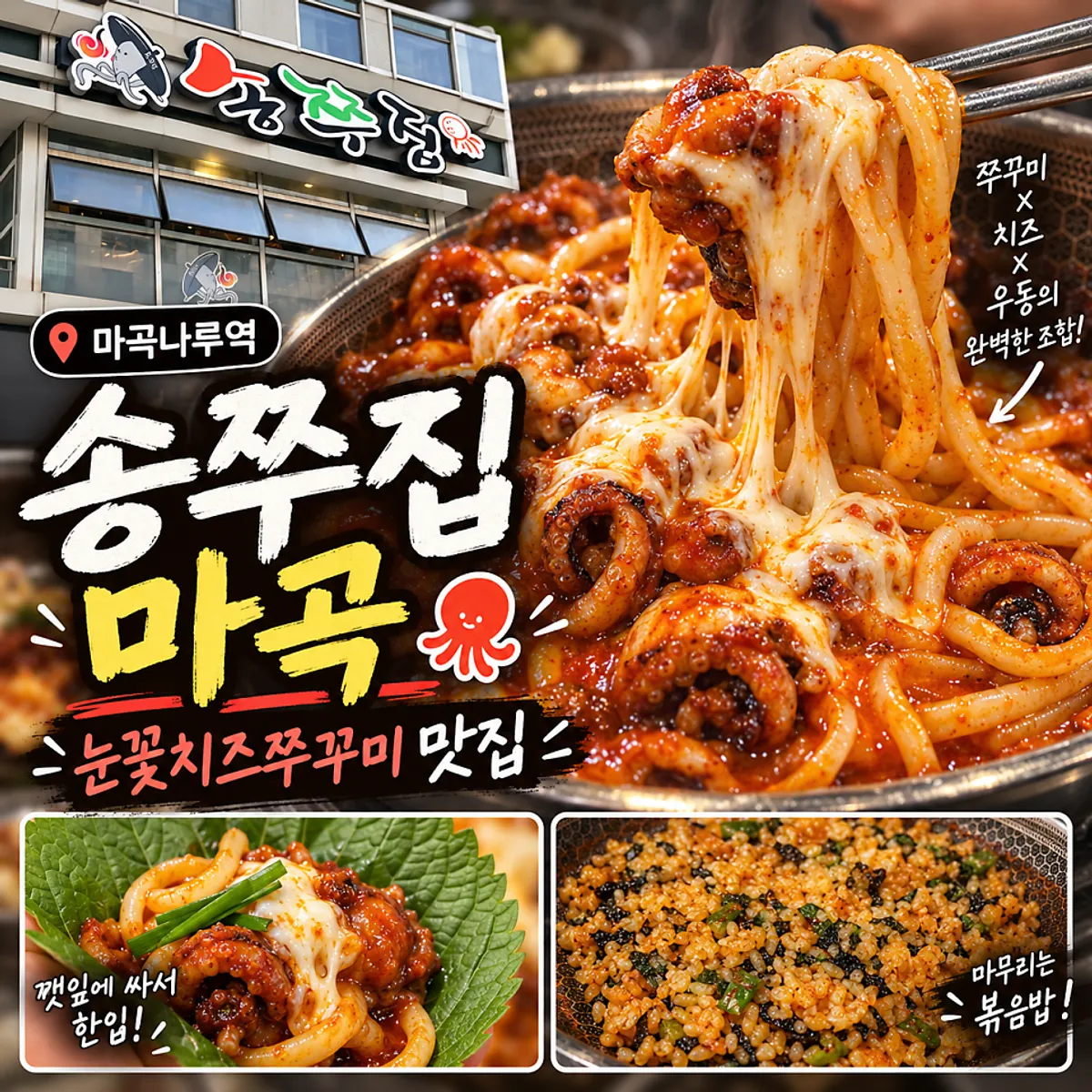 Snow cheese octopus on a griddle at Songjjujip Magok, the main photo