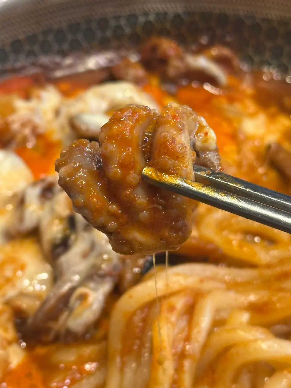 Close-up of a plump, springy piece of octopus