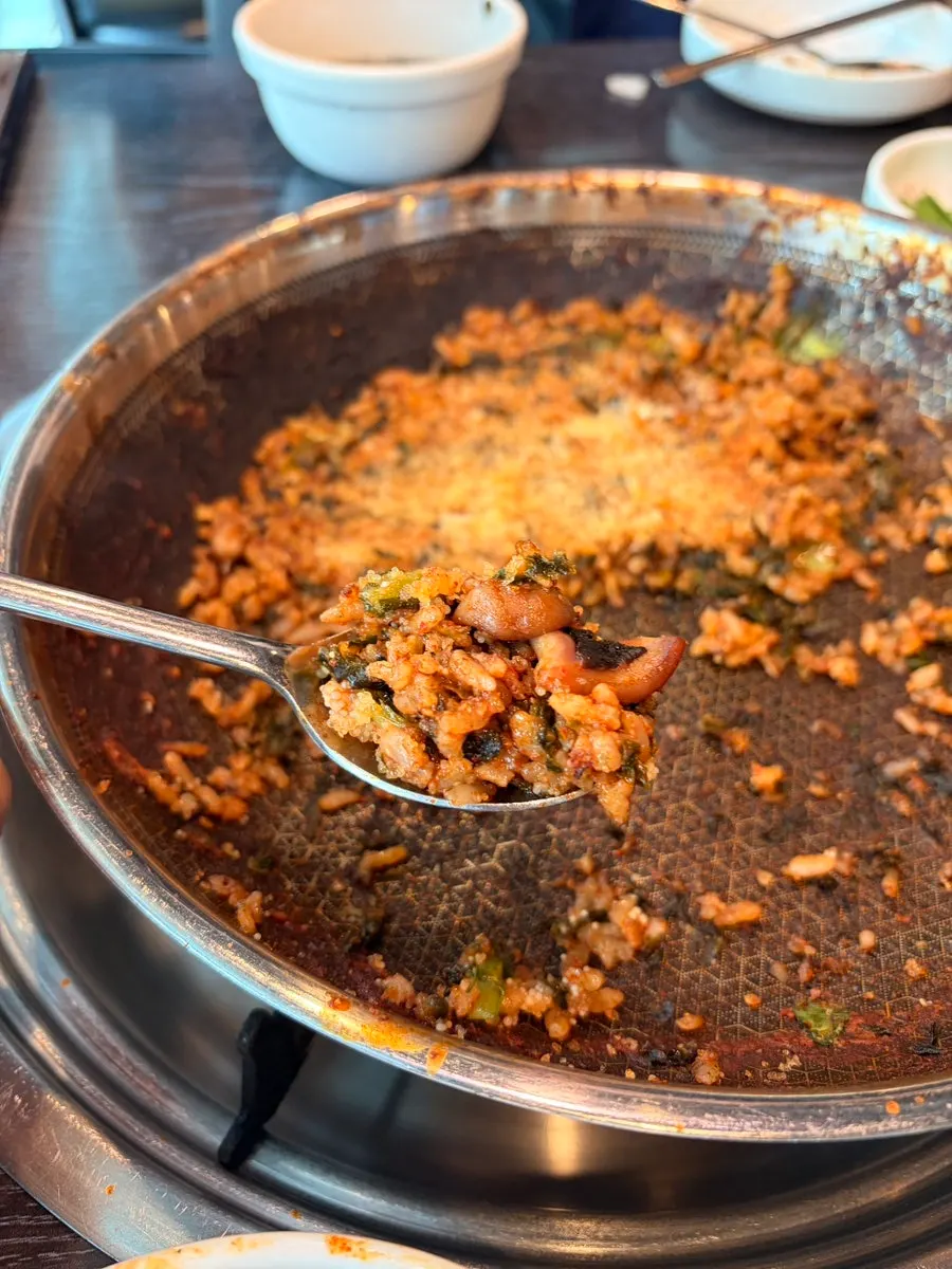 Octopus fried rice pressed like scorched rice