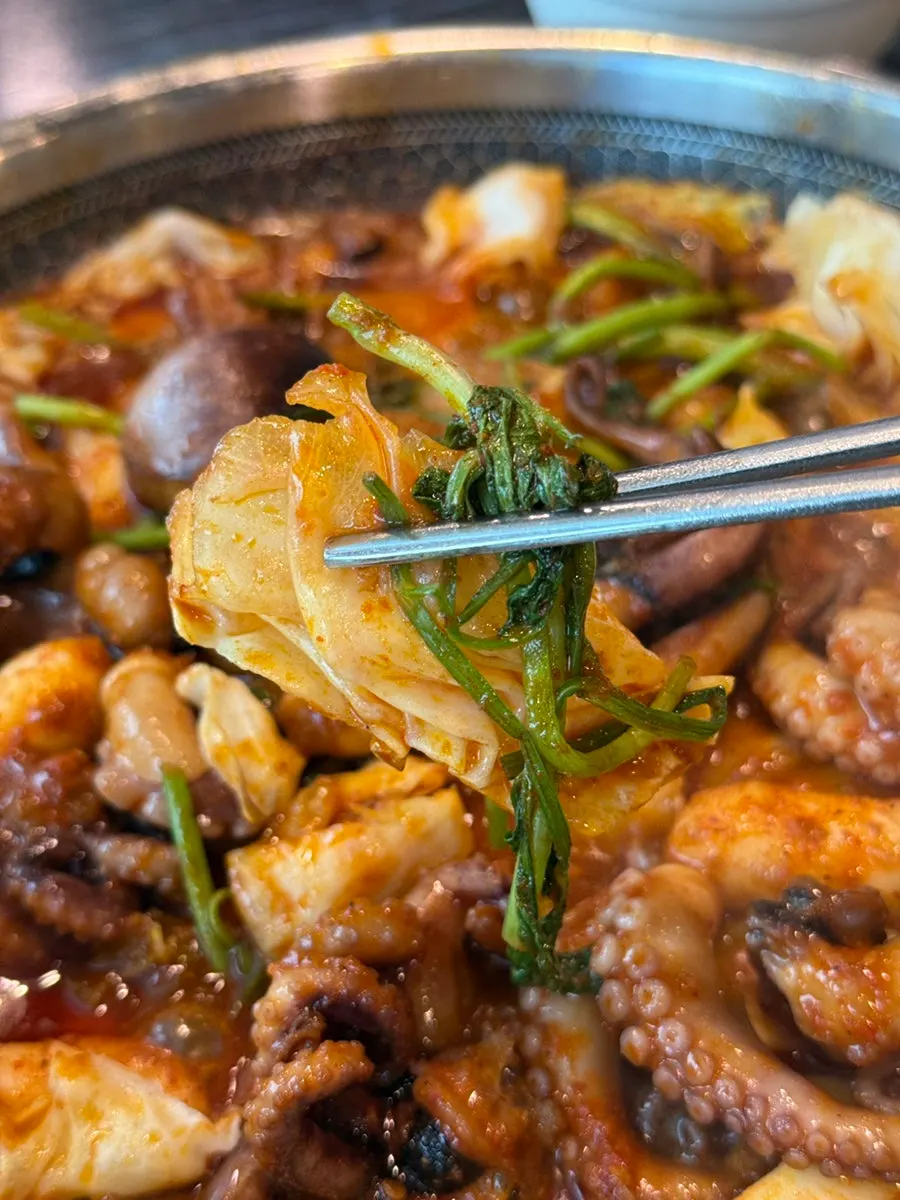 Picking through octopus and pork belly