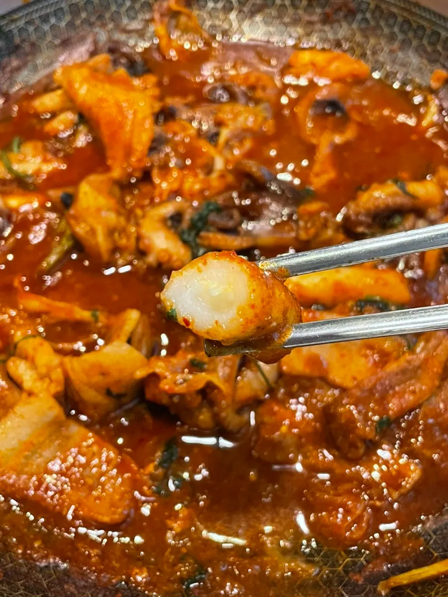 Envuelto de pulpo con minari encima