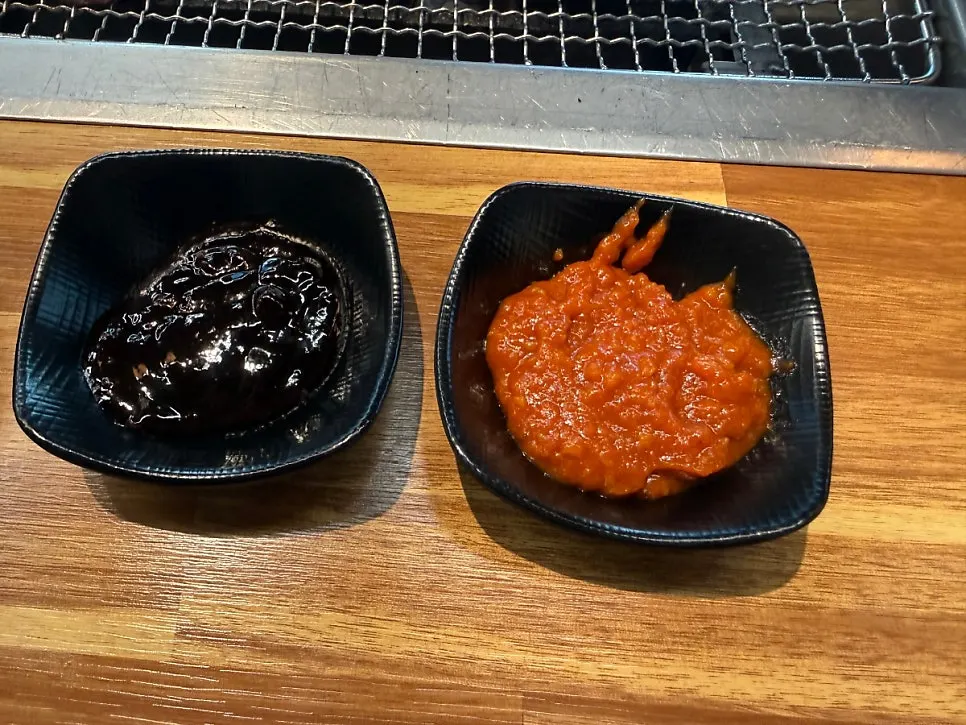 Spread of basic side dishes provided by the restaurant