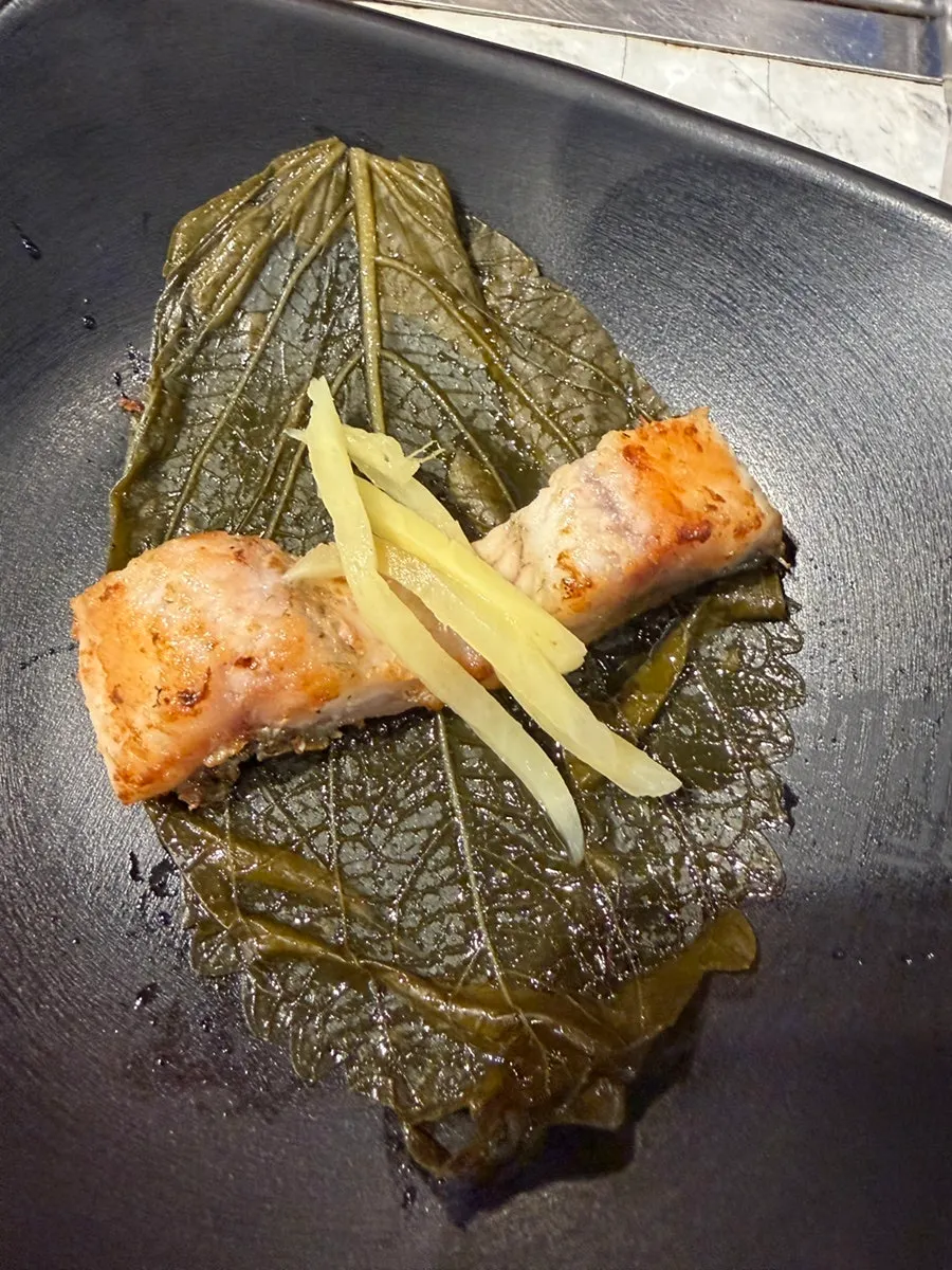 Eel and chicken neck meat grilled to a golden brown
