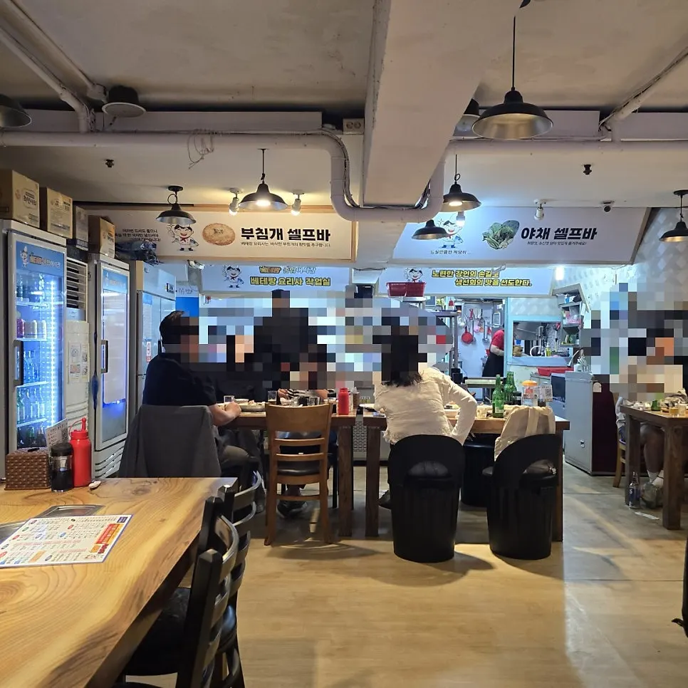 Dining hall packed with customers during evening peak time