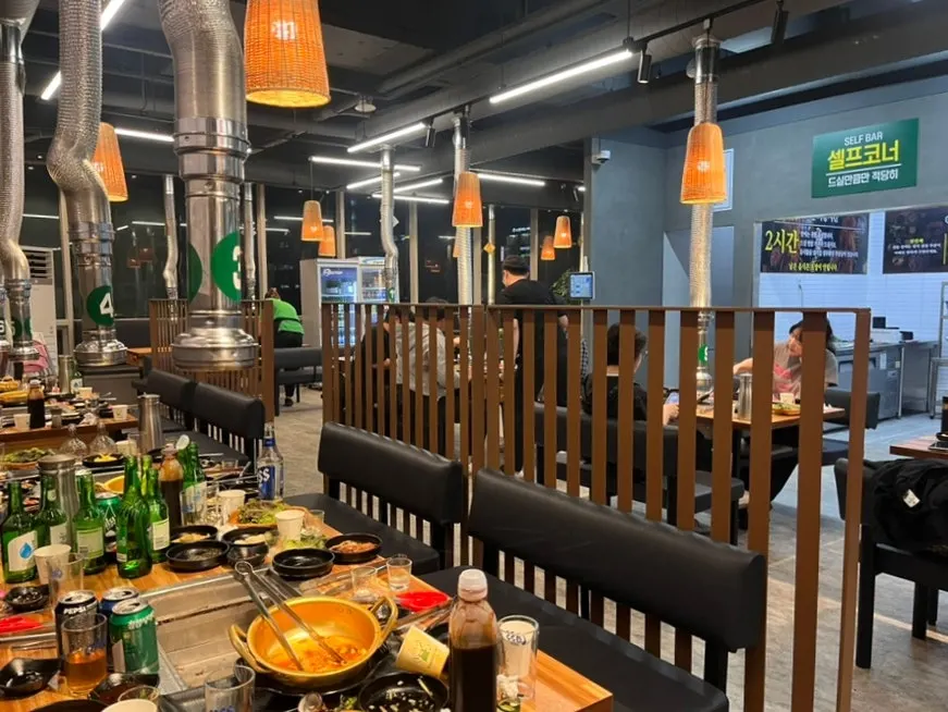 The dining hall nearly full of customers
