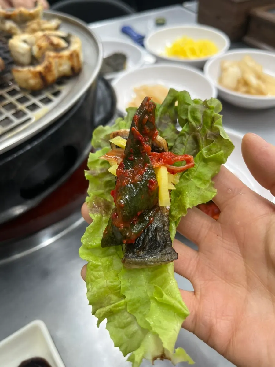 Freshwater eel placed on the grill