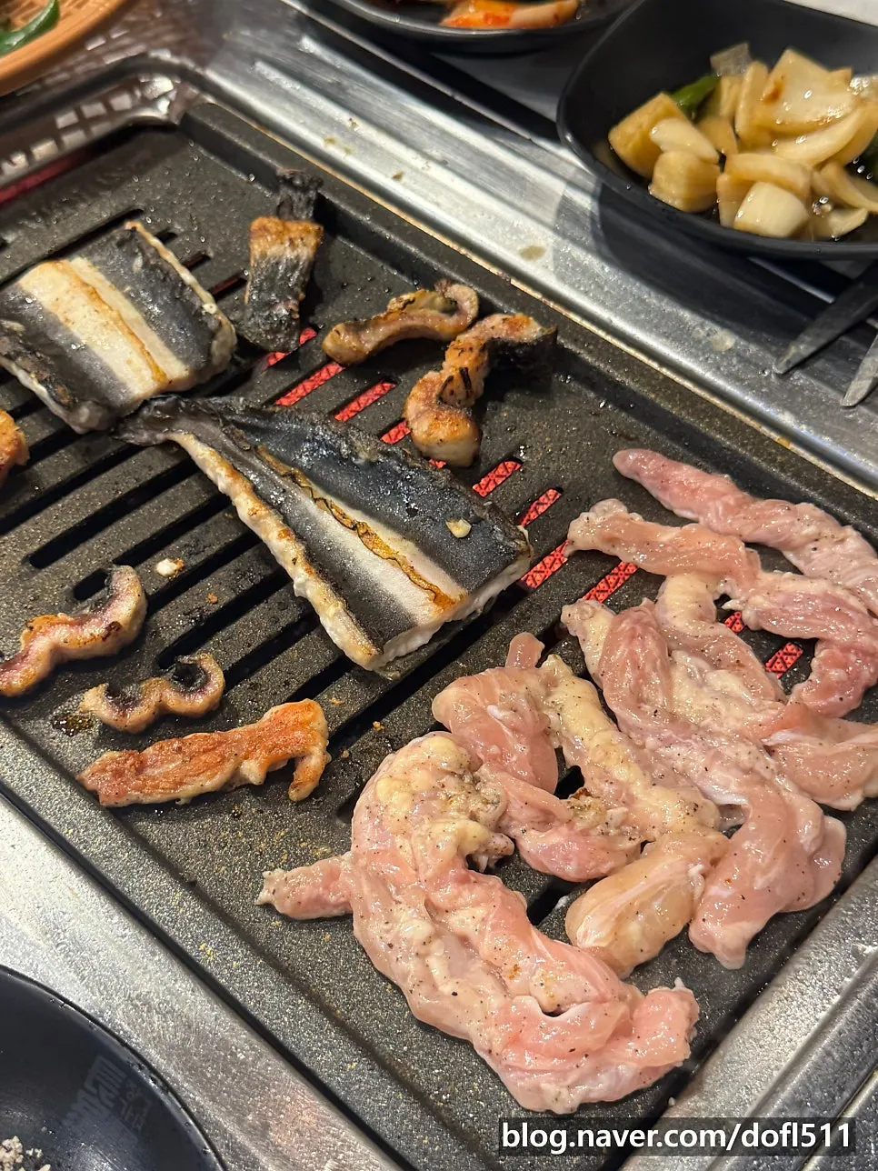 Chicken neck meat grilled alongside the eel