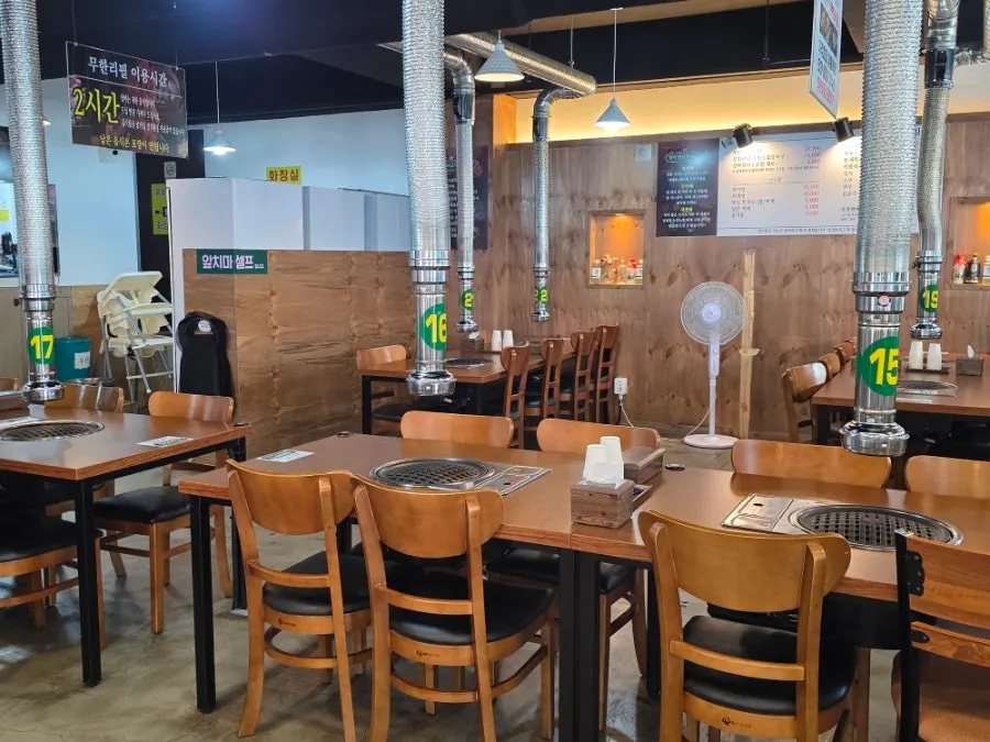 Wide, bright interior view of the restaurant