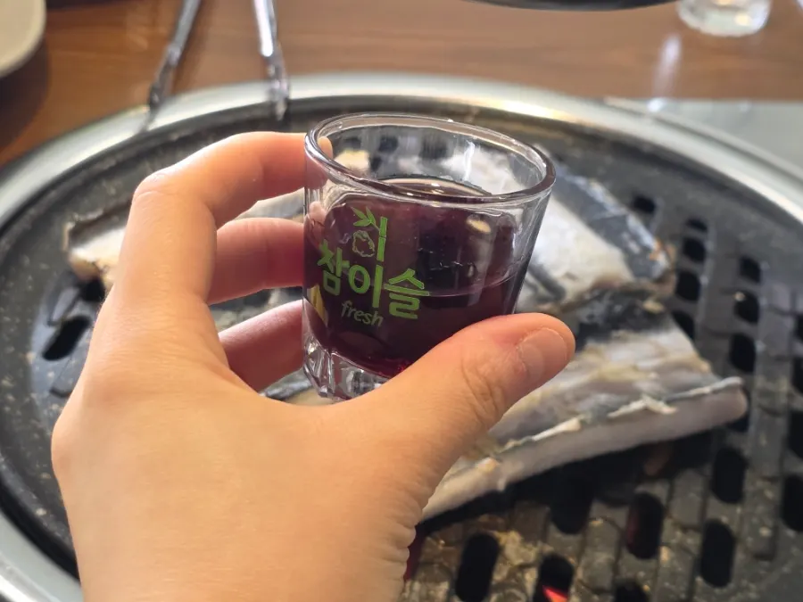Complimentary bokbunja wine
