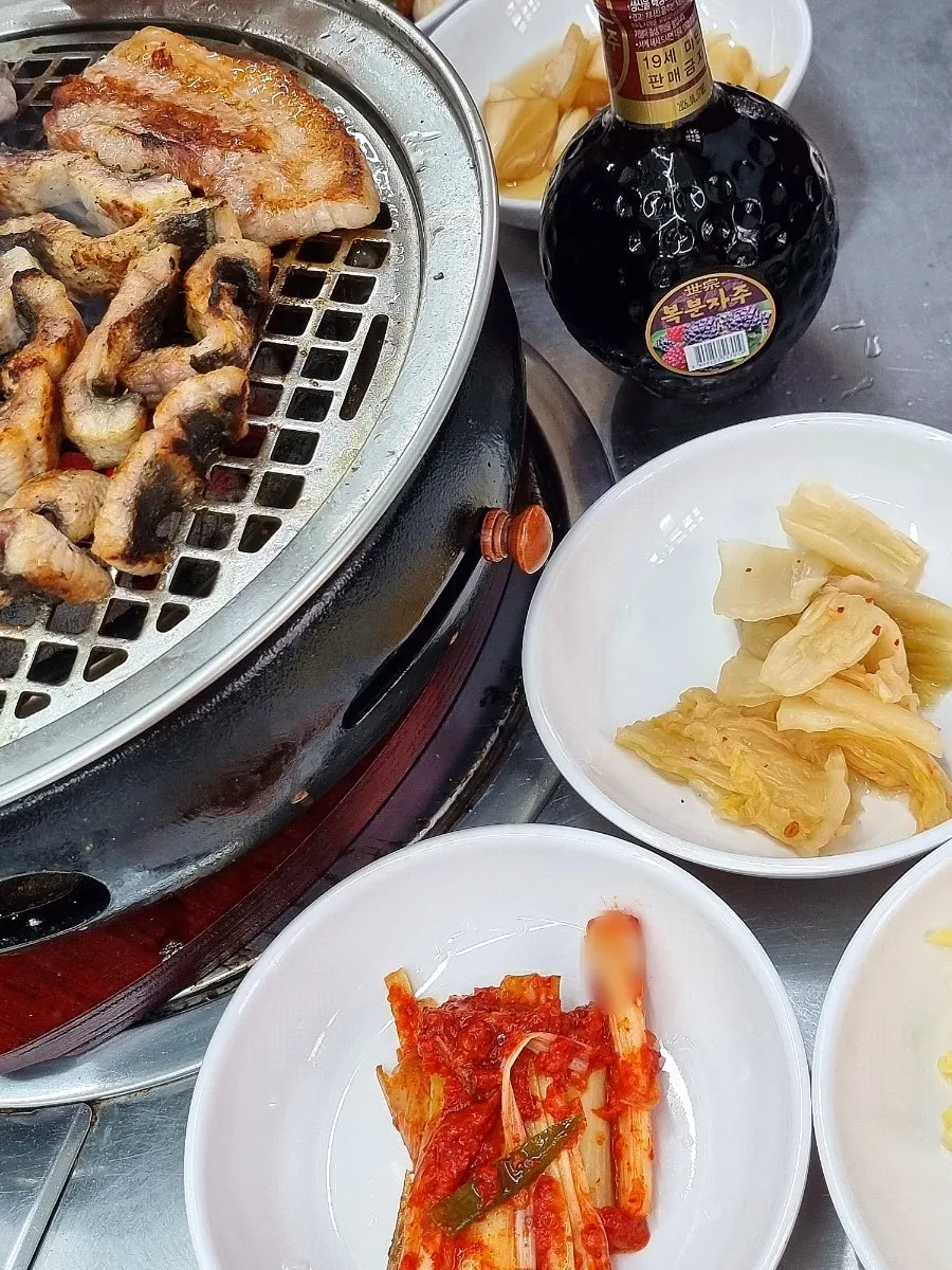A spread of meat paired with bokbunja wine