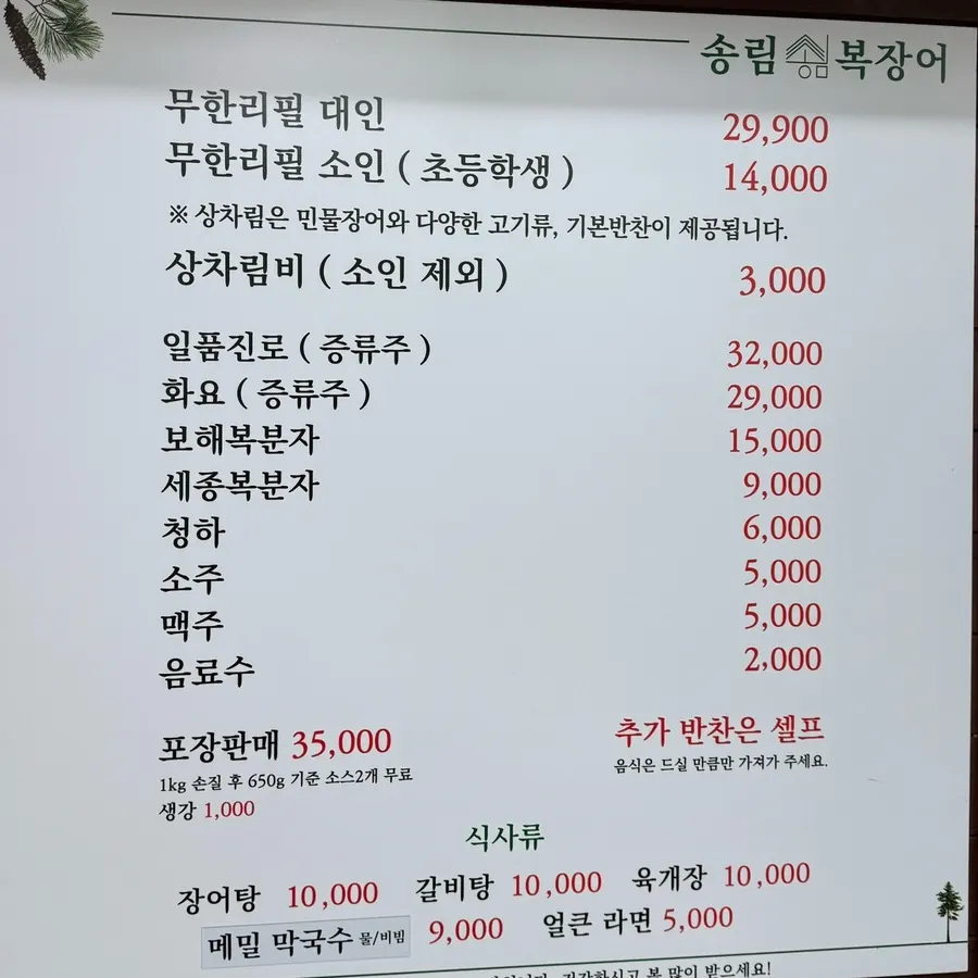 Menu board showing unlimited eel prices