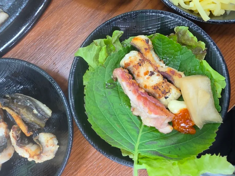 Eel wrapped in pickled perilla leaf