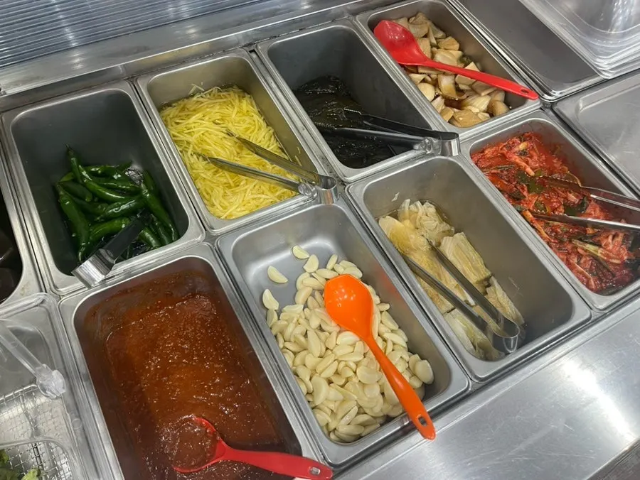 Self-serve side dishes including ssamjang and candied ginger