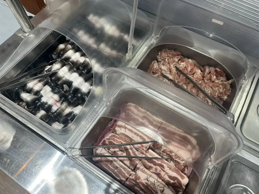 Pork belly and duck neck from the unlimited refill