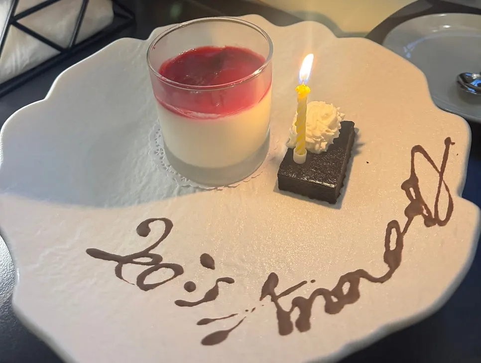 The moment before the anniversary dessert arrives