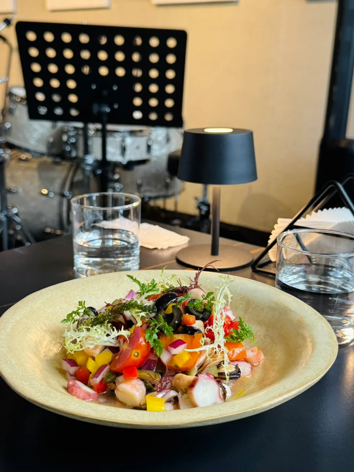 Seafood salad plate with lime sauce