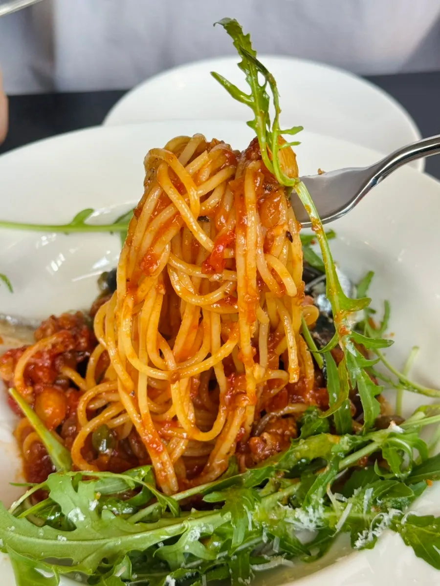 Pasta showing olives and capers