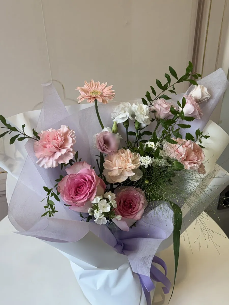 Wrapped pink-and-white bouquet