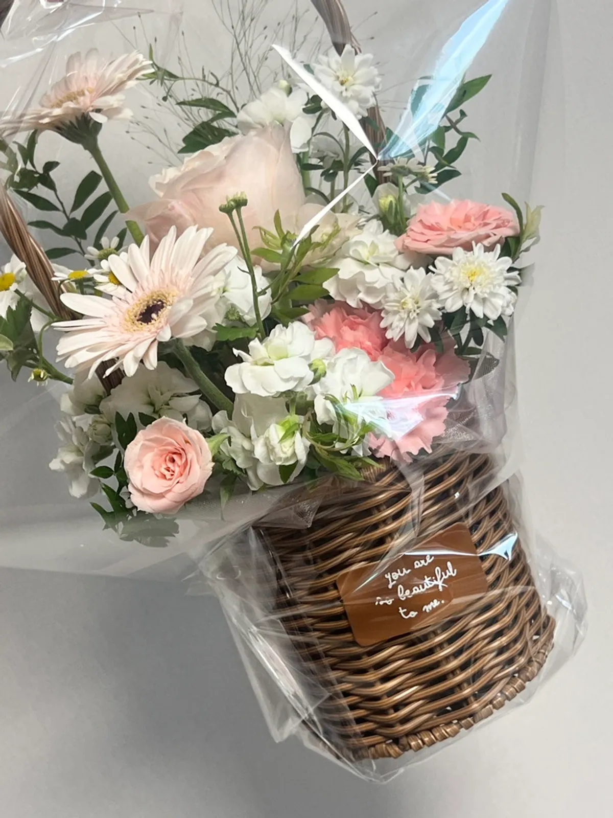 명절 선생님 선물로 준비한 핑크 계열 미니꽃바구니