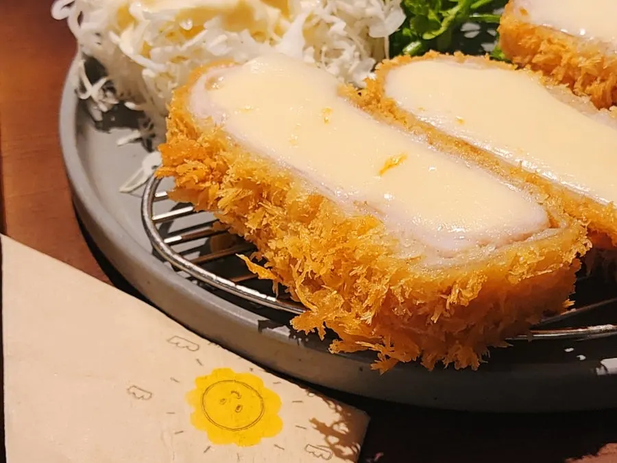 Cheese cutlet meal components at Pine Katsu