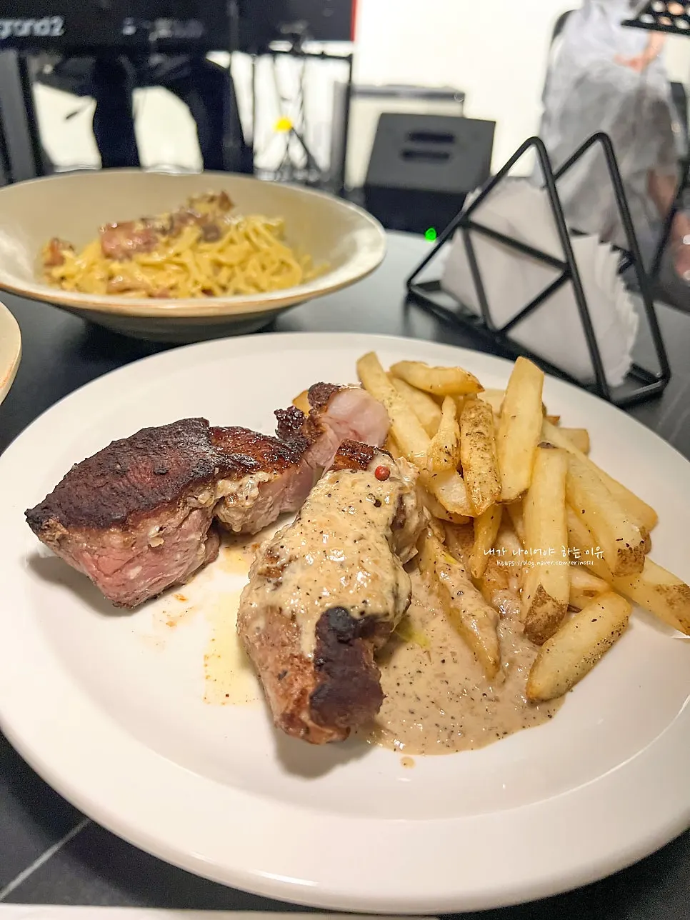 Primer plano del plato de carbonara