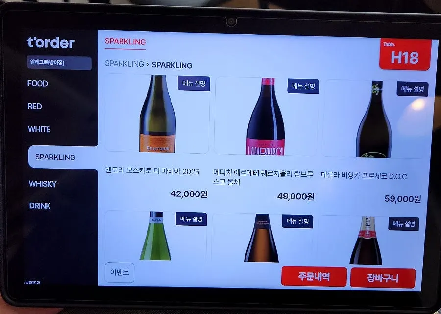 Allegro's menu featuring pasta and wine