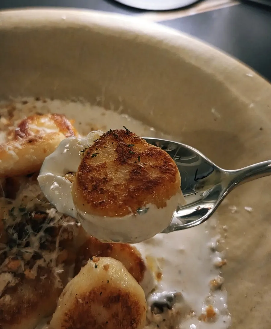 Potato gnocchi with mushroom cream sauce