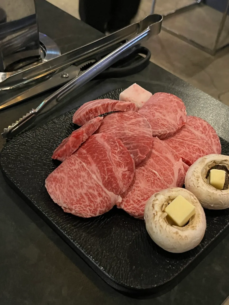 A plate of well-marbled seonghwa sirloin