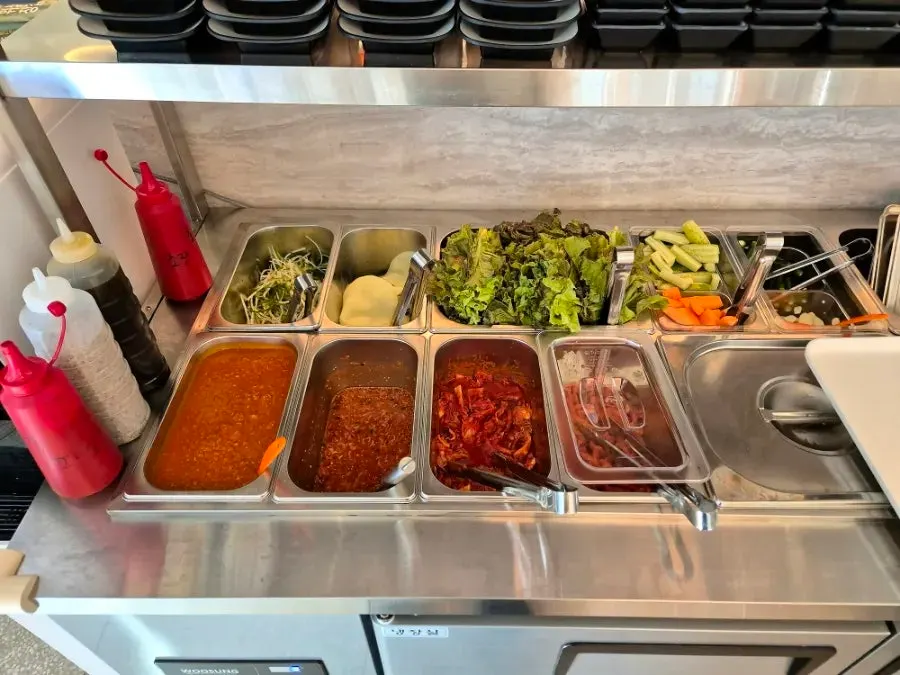 Side dishes laid out on the self-serve bar