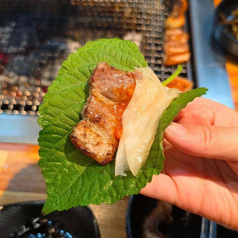 Duck neck grilled alongside the other meats