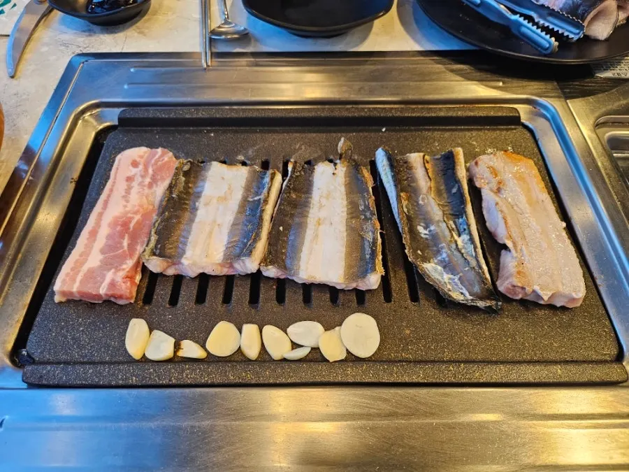 Domestic eel on the grill