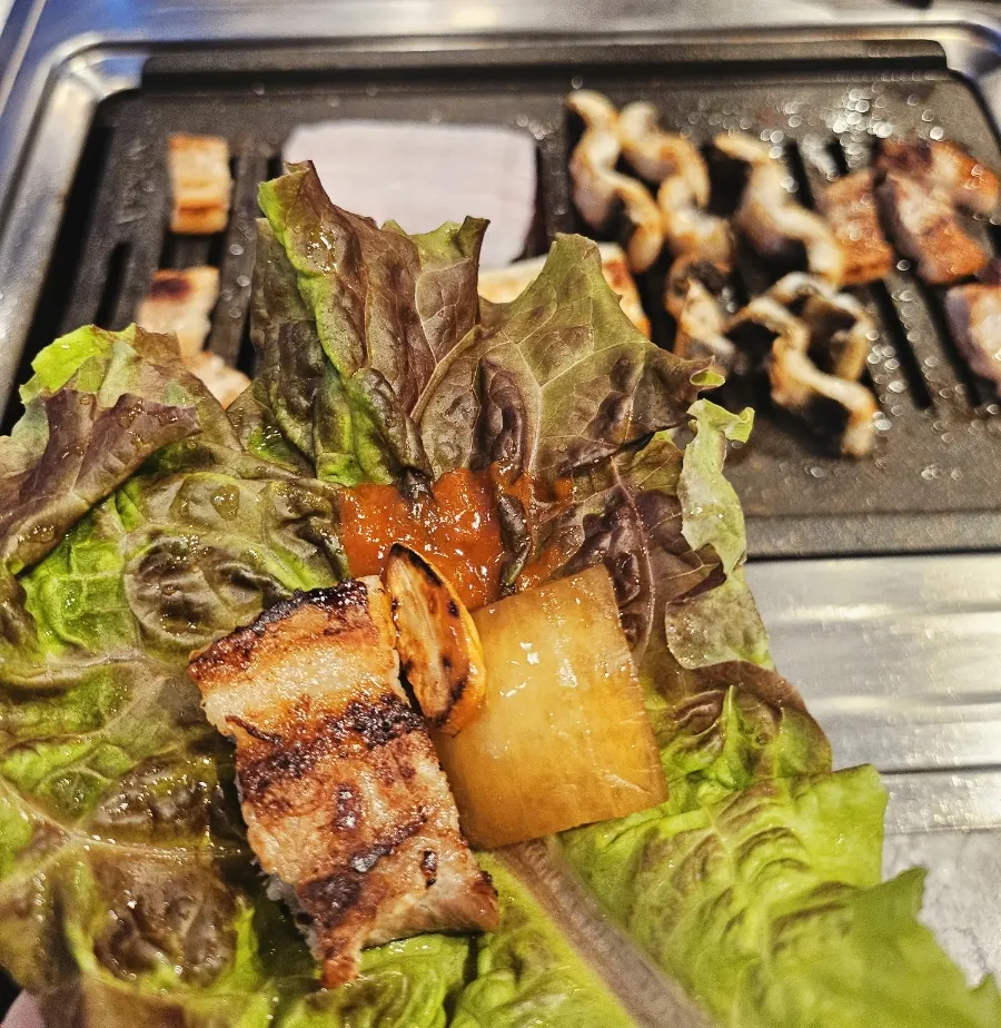 Pork belly grilled alongside the eel