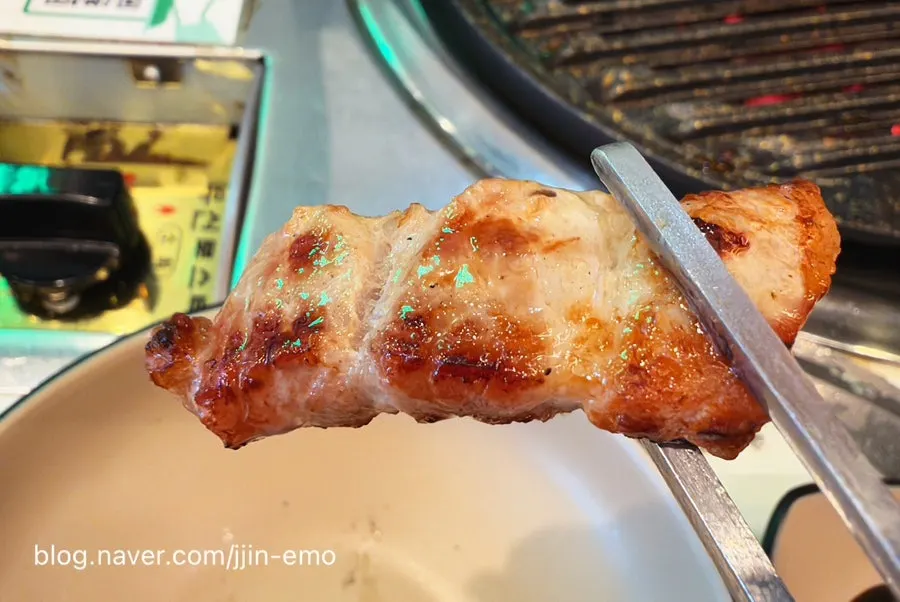 Thick pork belly on the grill