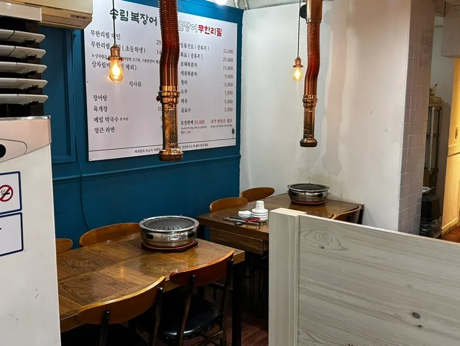Dining hall with 4-person tables
