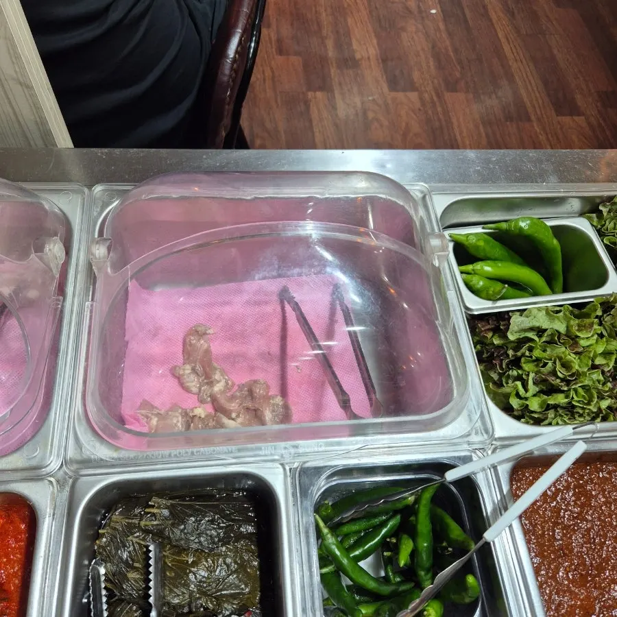 Eel, pork, and duck stocked at the self-serve corner