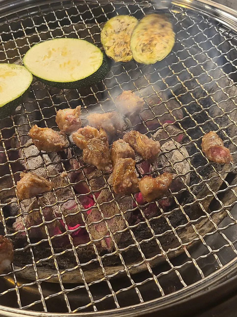 Close-up of the intercostal meat cooking