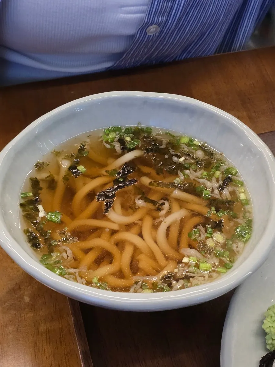 Anago liver futomaki and udon served next