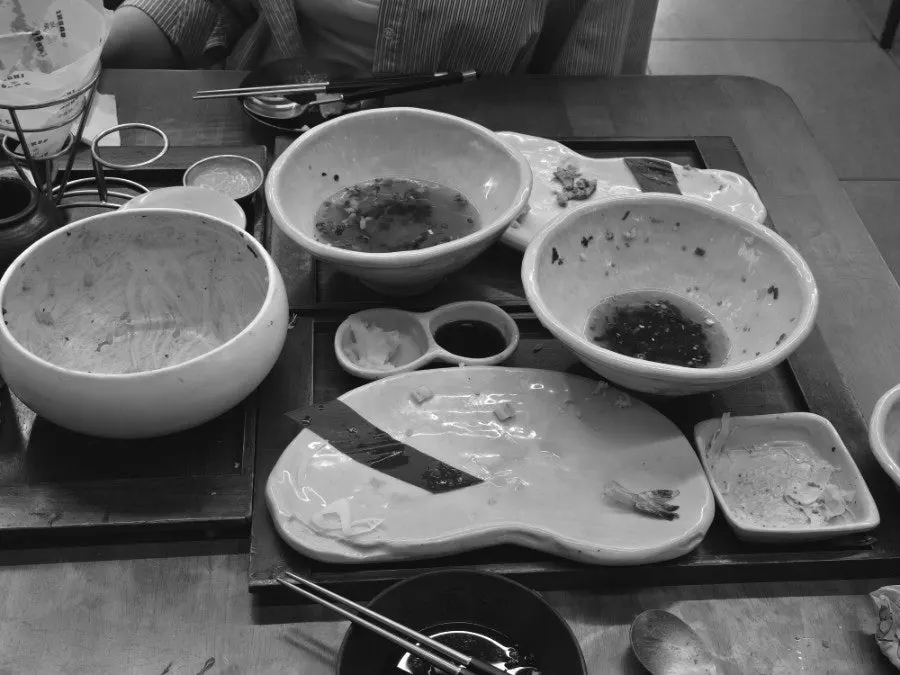 Empty plates after finishing everything at Sonsi Sushi