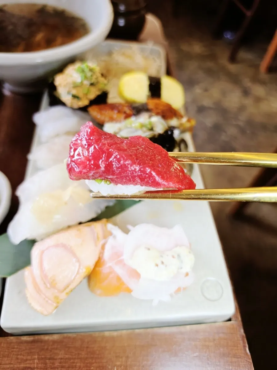 Close-up of raw salmon sushi