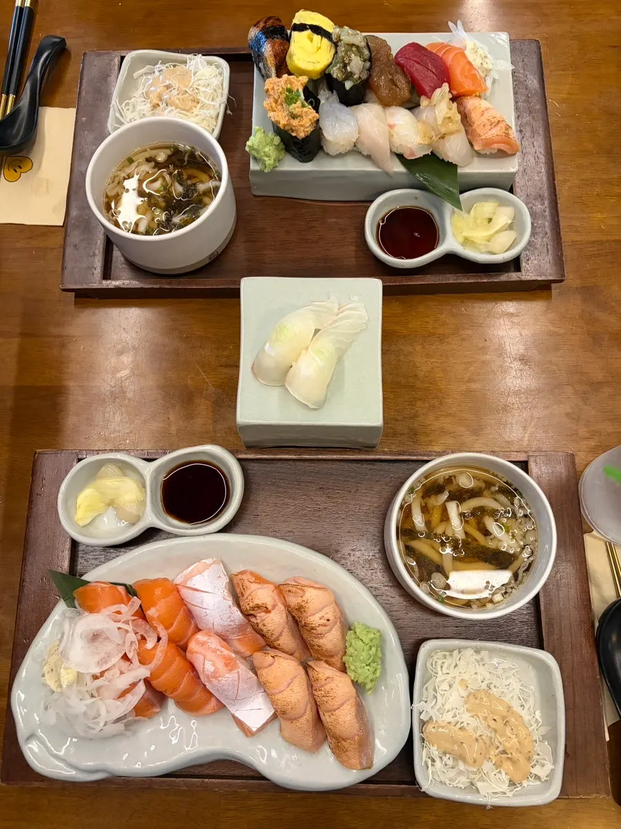 Close-up of a single piece of salmon nigiri