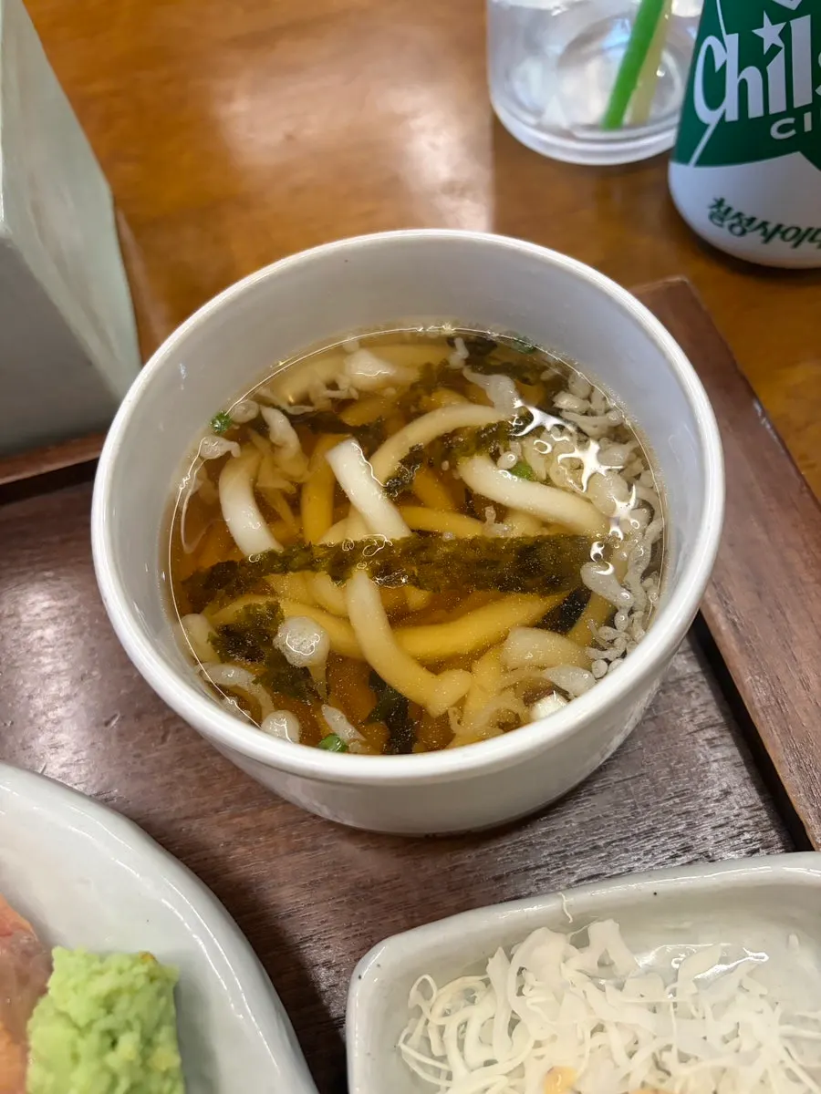 Udon served alongside the sushi