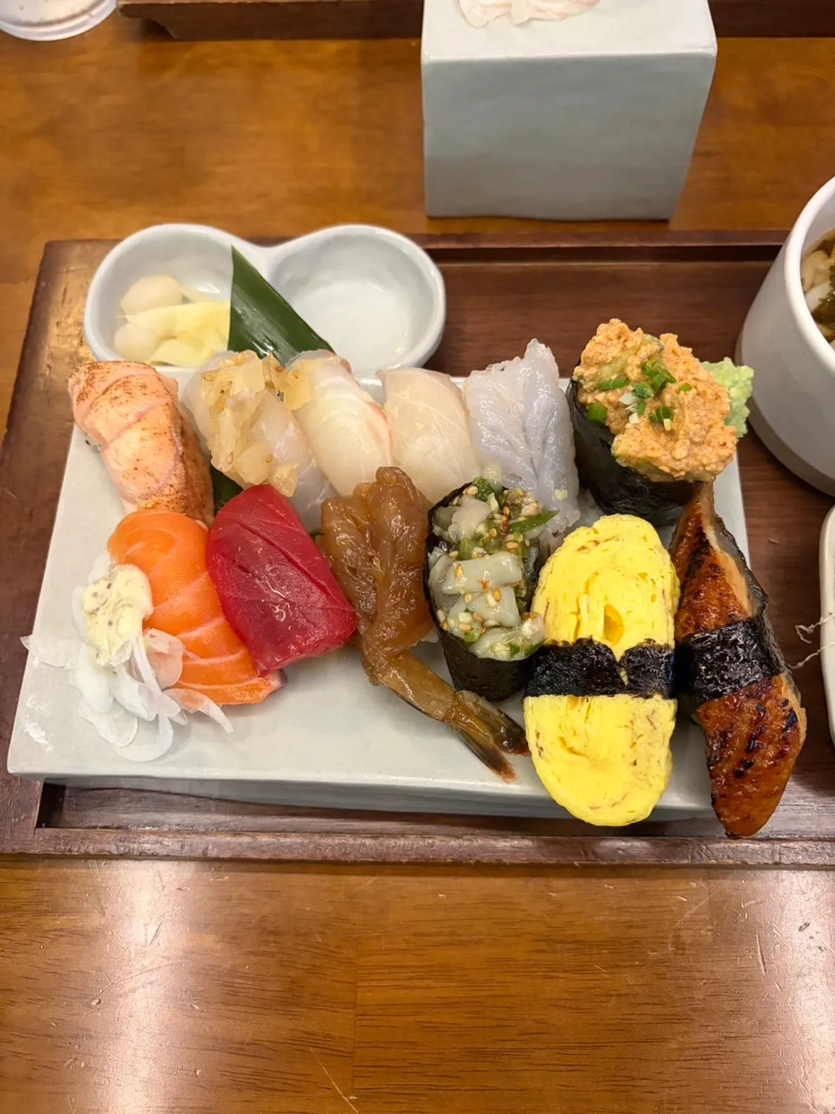 A plate of the 12pc premium aged nigiri set