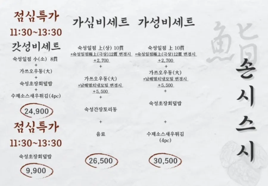 Menu board at Sonsi Sushi Yeungnam University Main Branch
